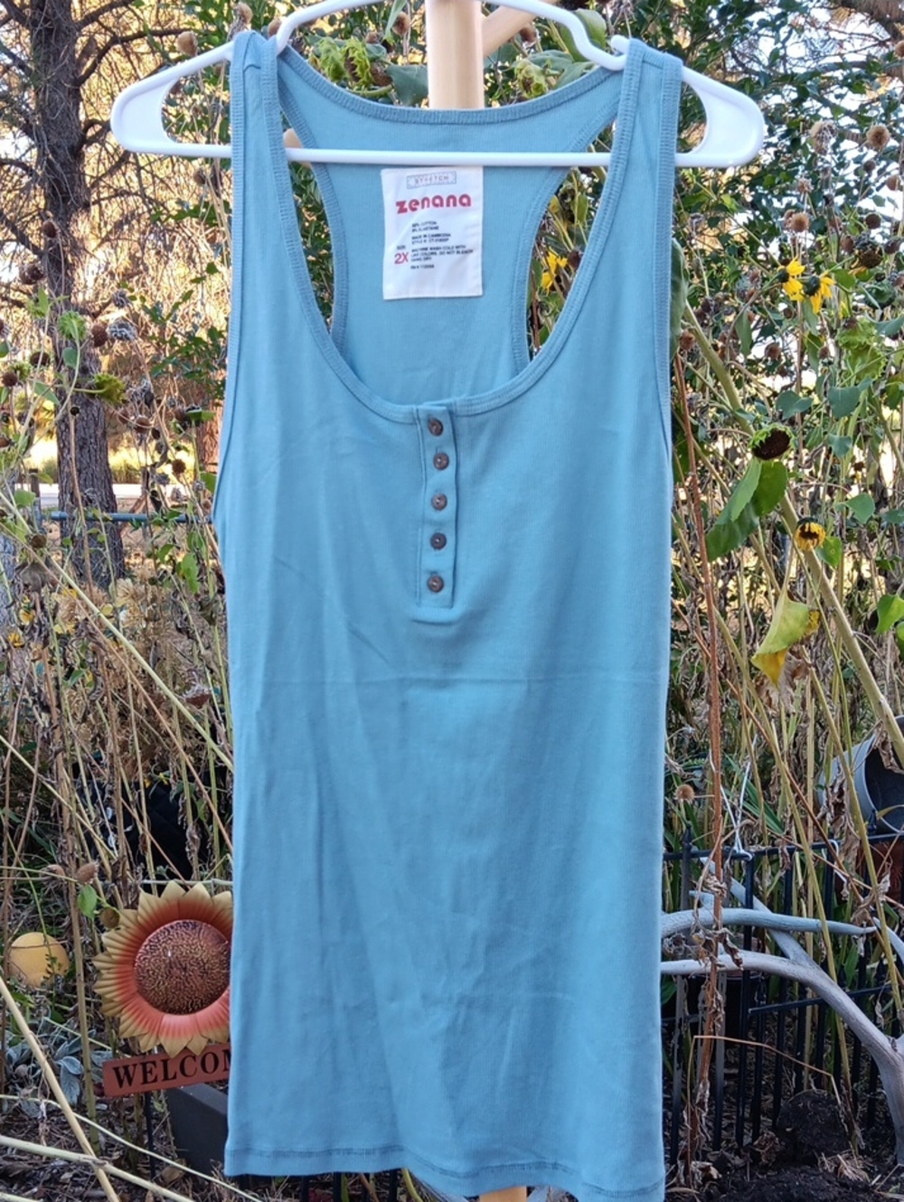 Zenana Outfitters Light Blue Racerback Tank with Button Placket